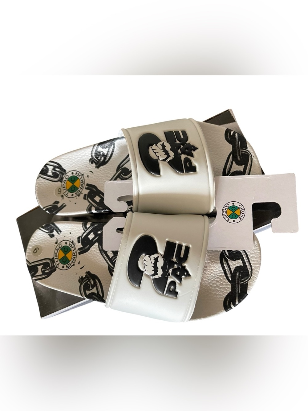 Women’s Cross Colours brand "2Pac" slide sandals in white Size 6 new in box